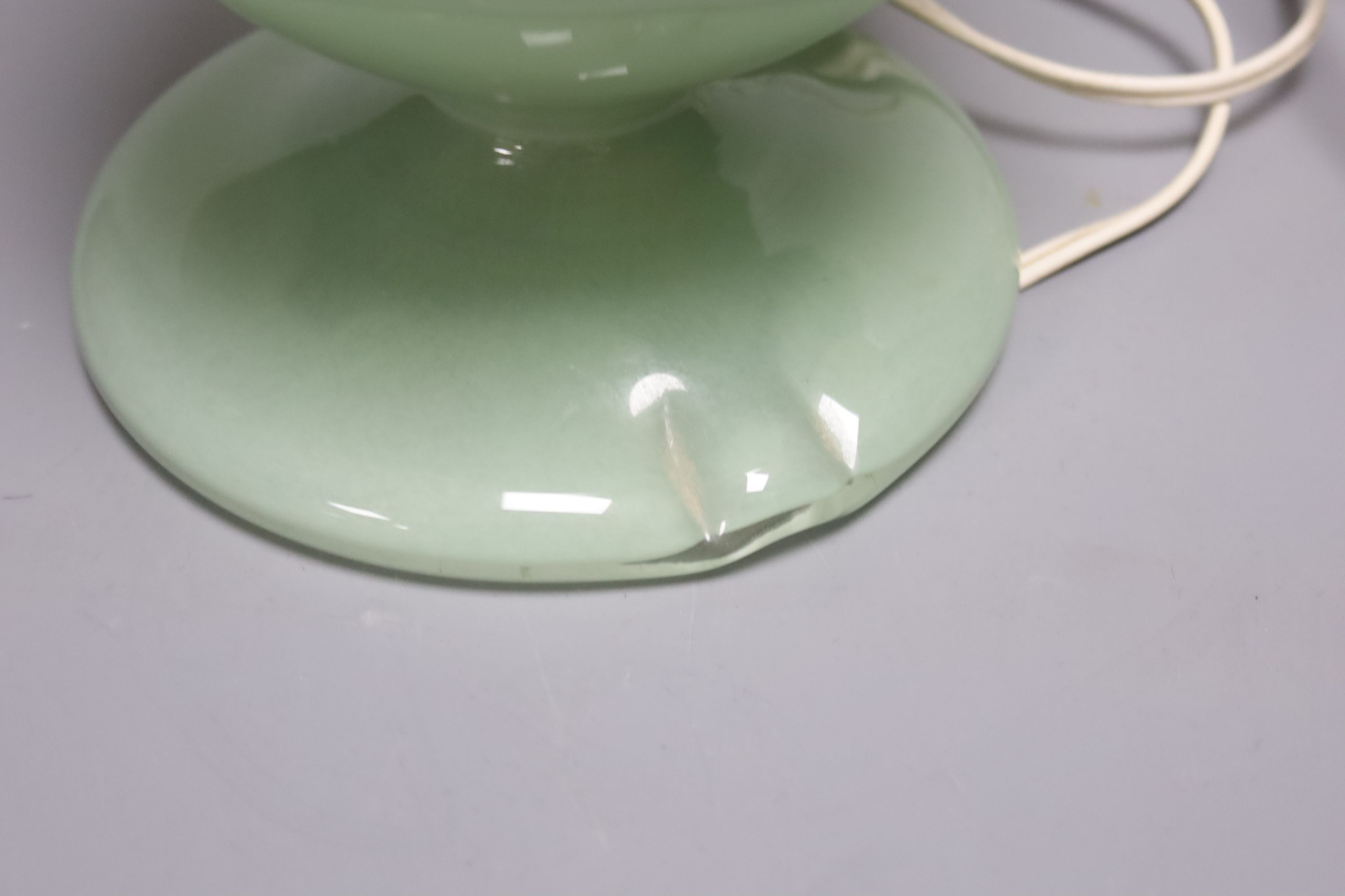 A green Vasart glass lamp, height 26cm